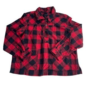 J. Crew Red & Black Plaid Buffalo Wool Blend Pullover Shacket US L Petite